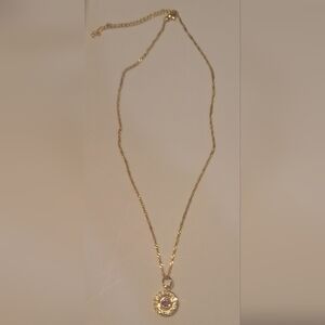 Oak & Ivy Boutique Gold Tone Necklace W/ Faux Amethyst Pendant 17.75-21" NEW